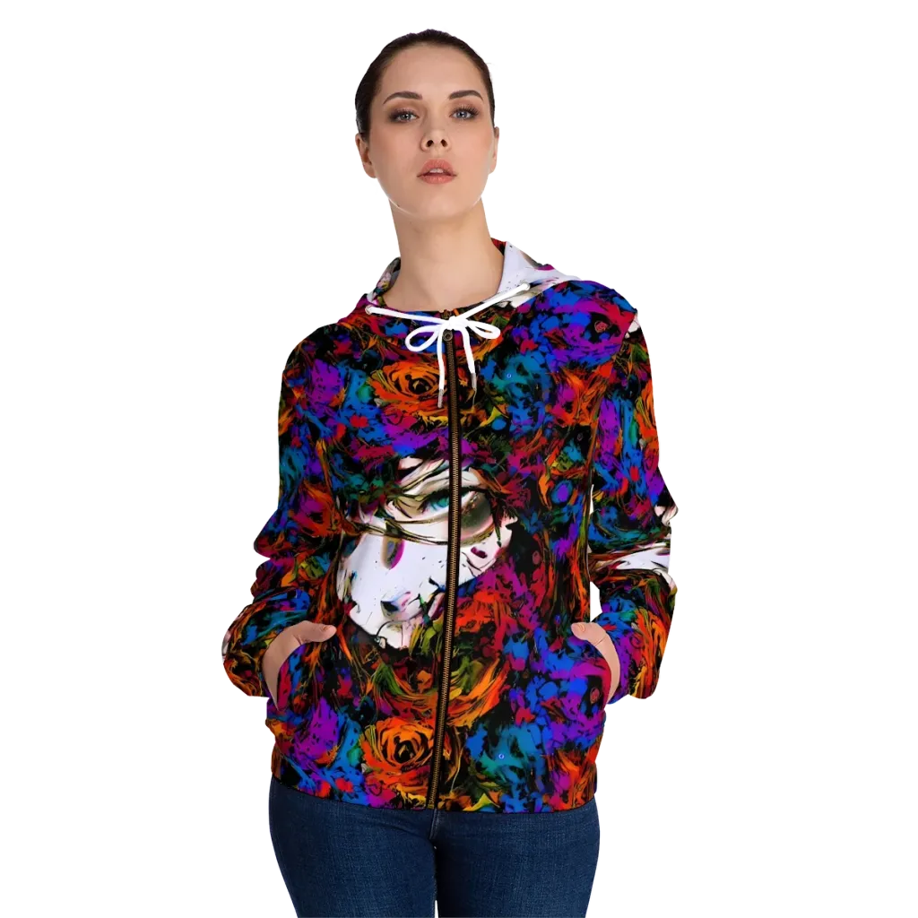 Sultry Smoke on Women's Full-Zip Hoodie — Front On Person