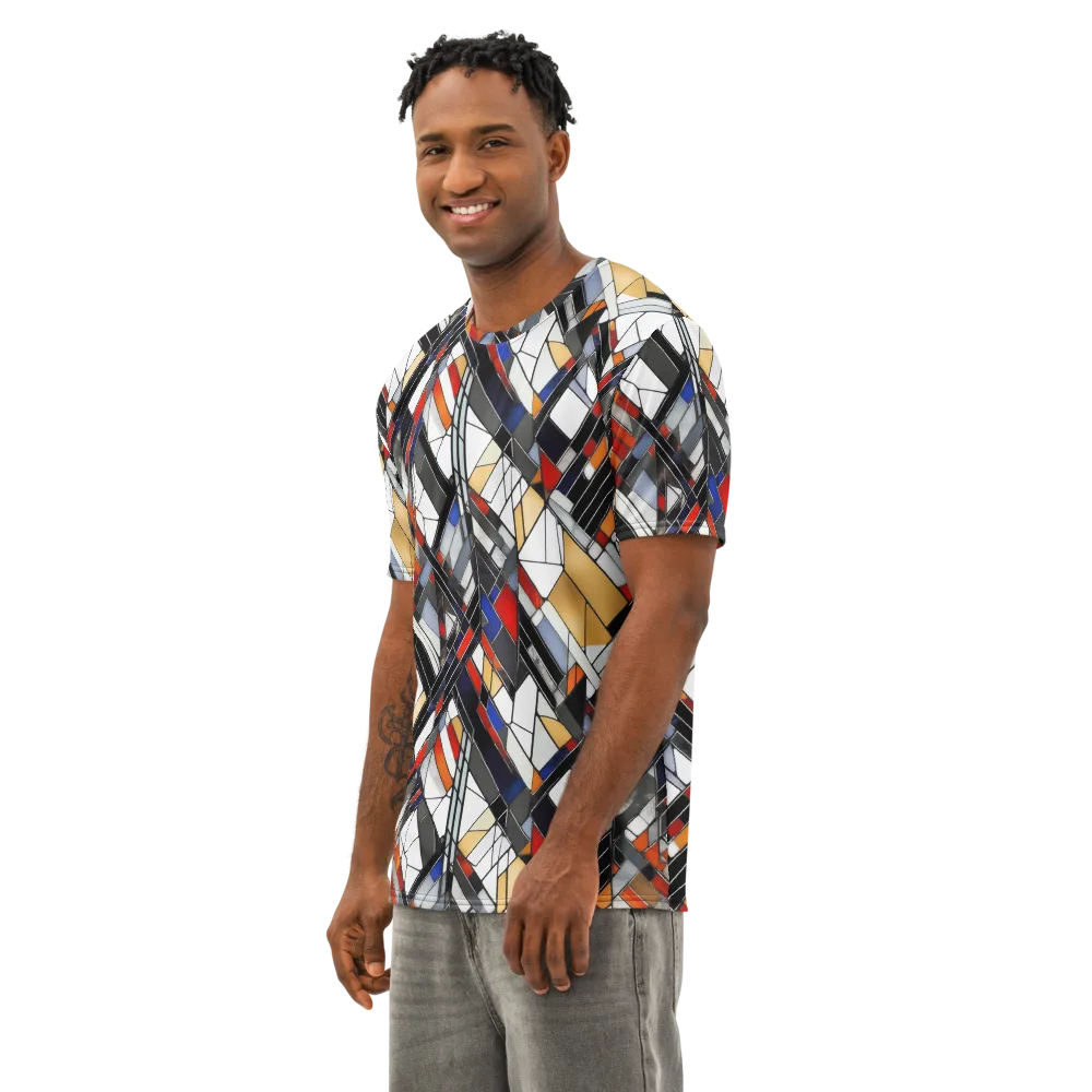 Stained Geometry on Men's Cotton Crew Neck T-Shirt — Left Front