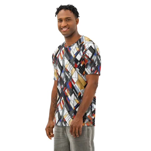 Stained Geometry on a Men's Cotton Crew Neck T-Shirt