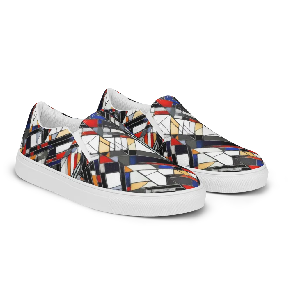 Stained Geometry on Men's Slip-On Canvas Shoes — Right Front