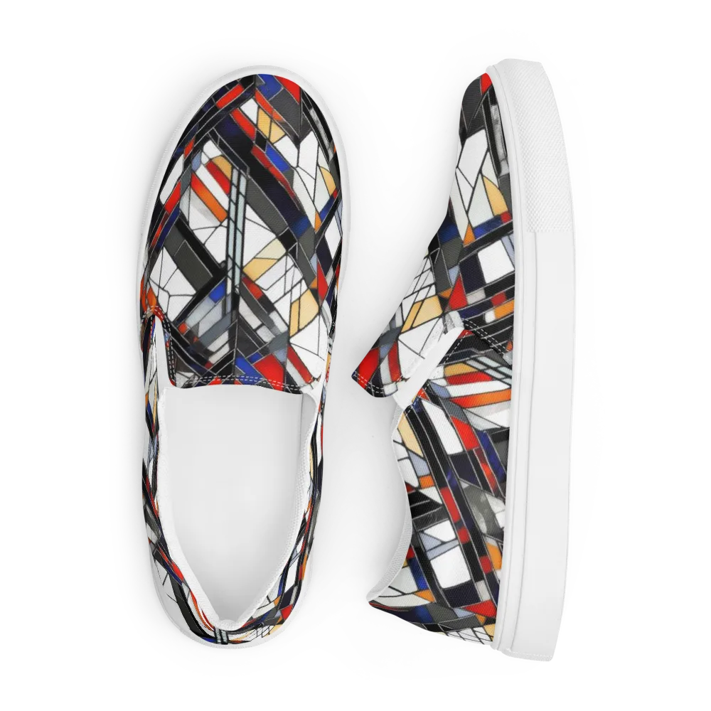 Stained Geometry on Men's Slip-On Canvas Shoes — Front