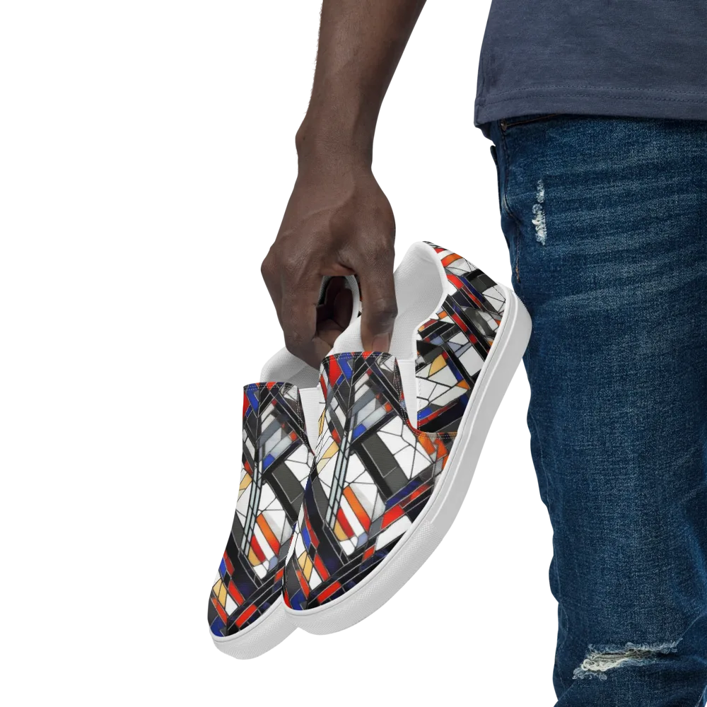 Stained Geometry on Men's Slip-On Canvas Shoes — Left Front