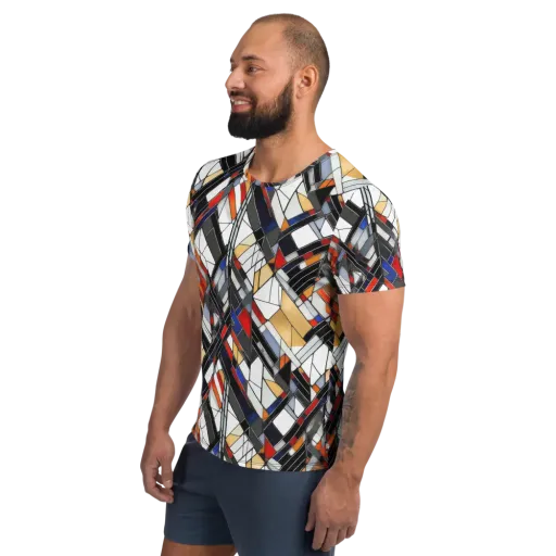 Stained Geometry on a Men's Athletic T-Shirt