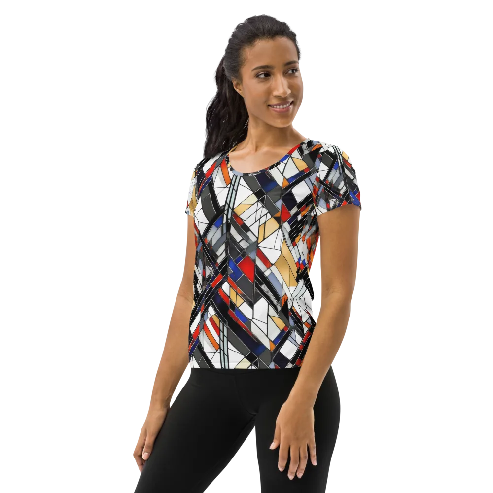 Stained Geometry on Women's Athletic T-Shirt — Left