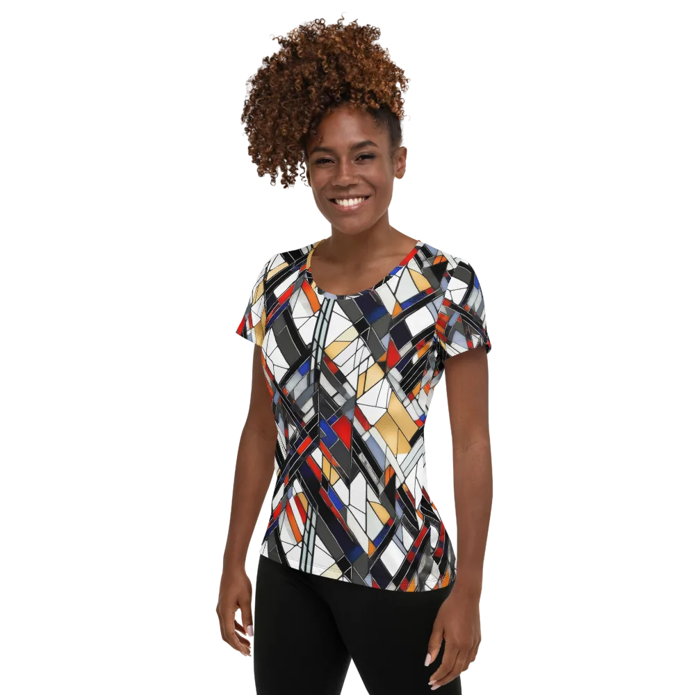 Stained Geometry on Women's Athletic T-Shirt — Left