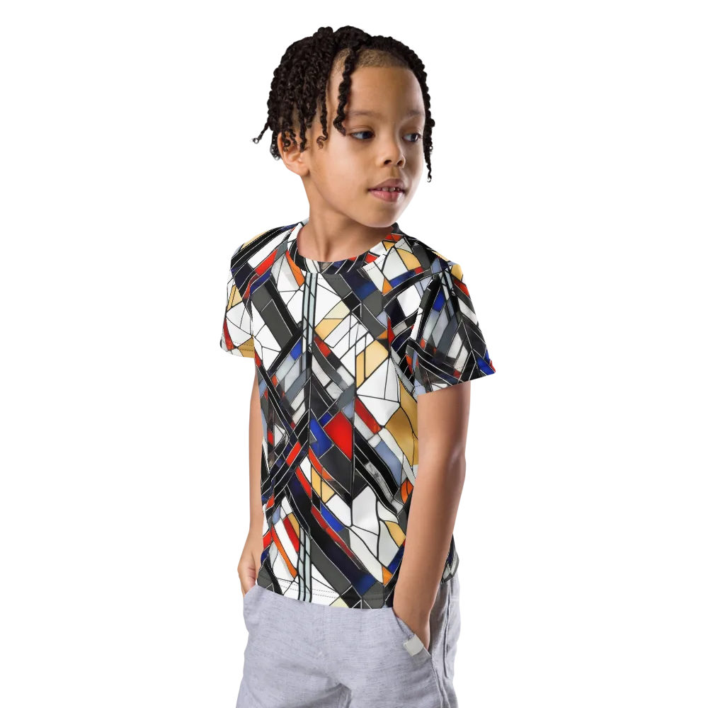 Stained Geometry on Kids Crew Neck T-Shirt — Left Front