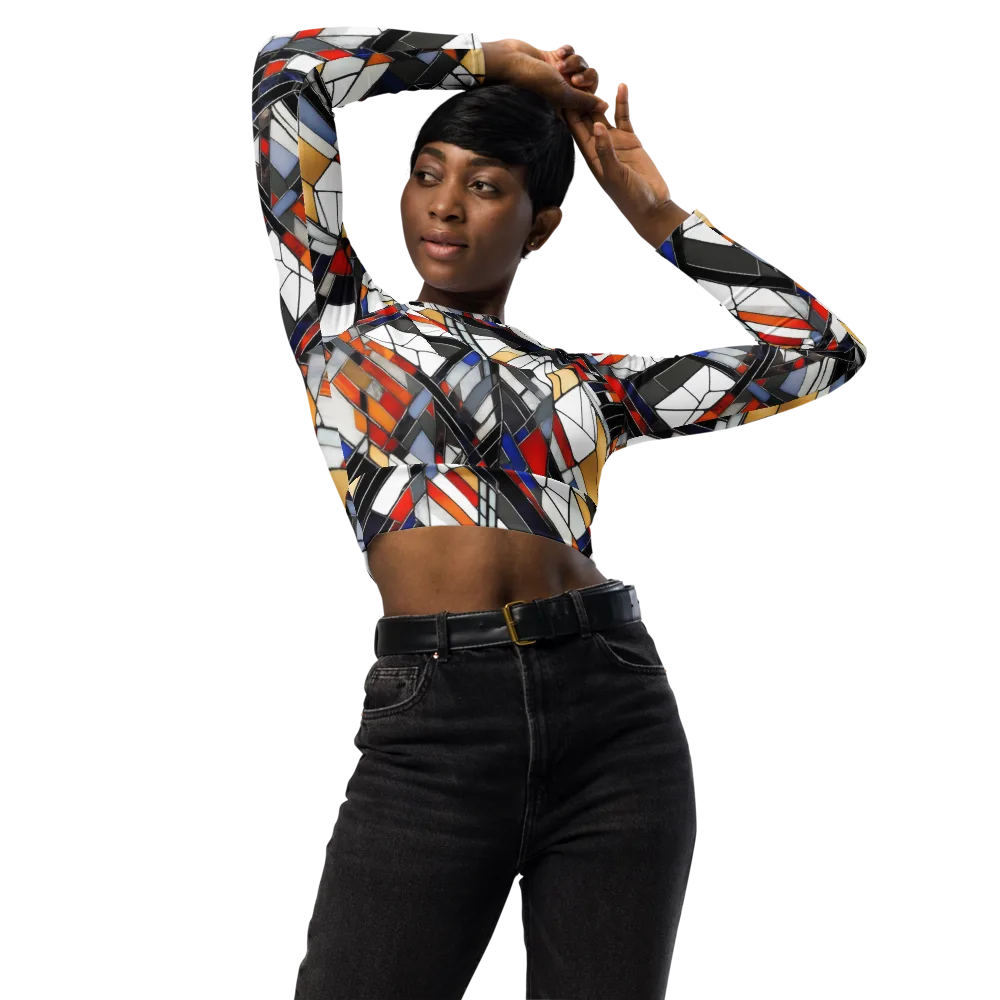 Stained Geometry on Long Sleeve Crop Top — Front