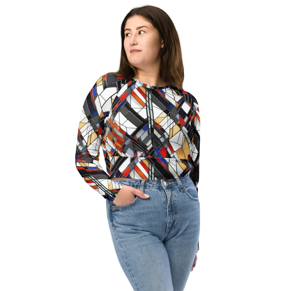 Stained Geometry on Long Sleeve Crop Top — Front