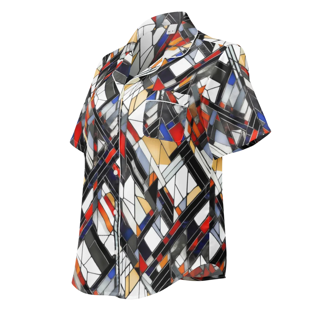 Stained Geometry on Women's Short Sleeve Pajama Top — Left Front