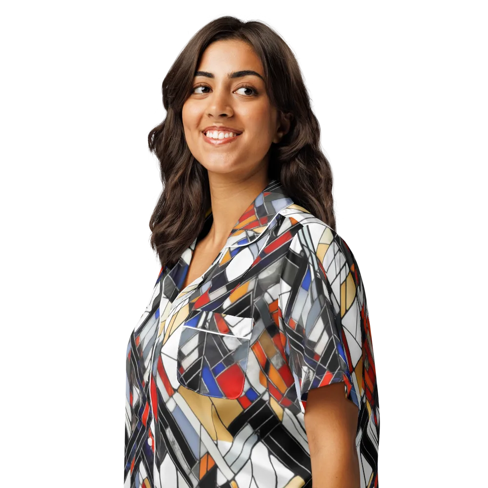 Stained Geometry on Women's Short Sleeve Pajama Top — Left Front