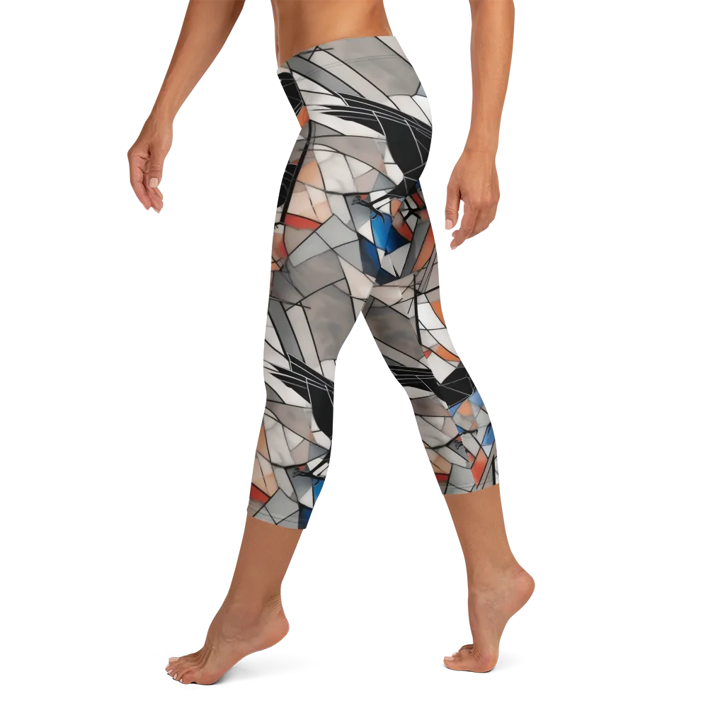 Stained Glass Crows on Capri Leggings — Left