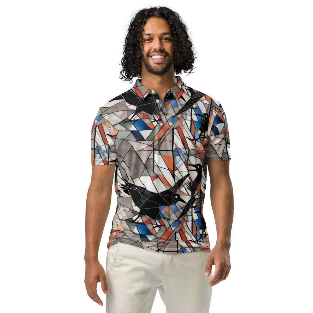 Stained Glass Crows on Men's Slim Fit Polo Shirt — Front