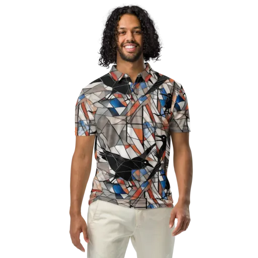 Stained Glass Crows on a Men's Slim Fit Polo Shirt