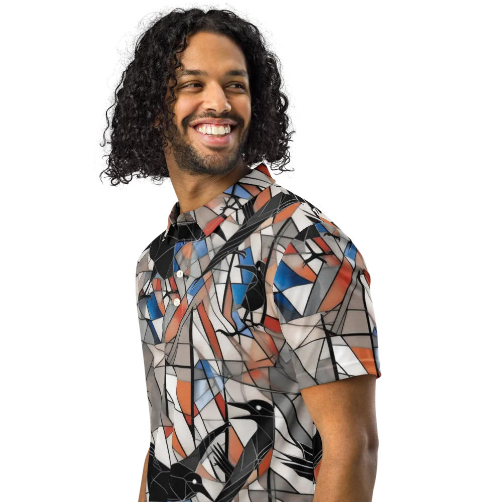 Stained Glass Crows on Men's Slim Fit Polo Shirt — Left Front