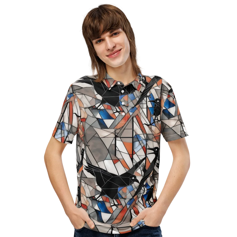 Stained Glass Crows on Men's Slim Fit Polo Shirt — Front