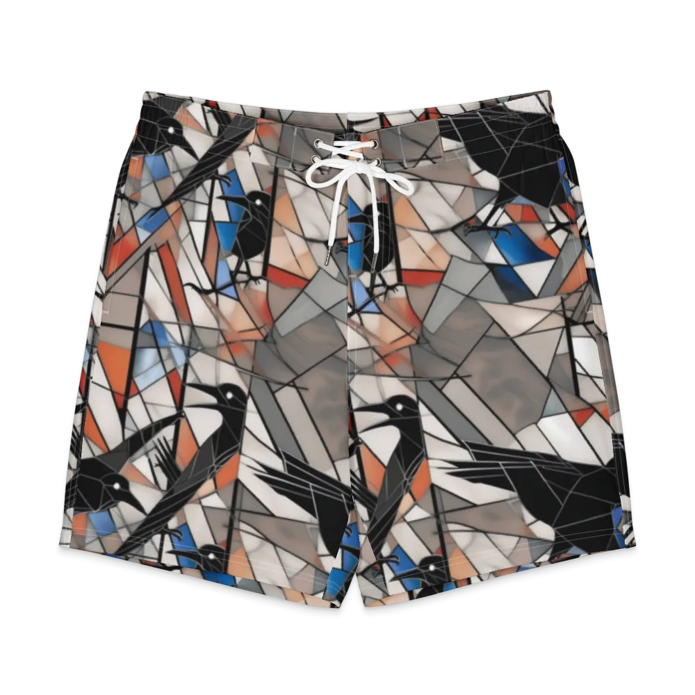 Stained Glass Crows on Men's Board Shorts — Front