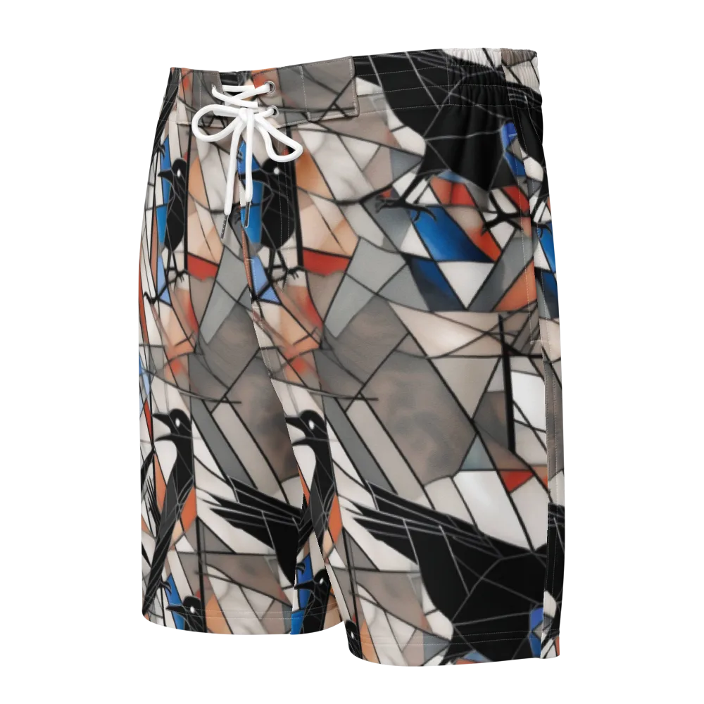 Stained Glass Crows on Men's Board Shorts — Front