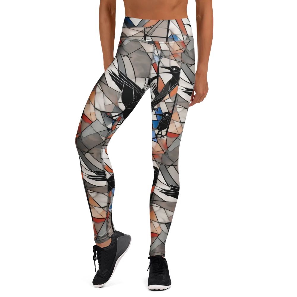Stained Glass Crows on Yoga Leggings — Front