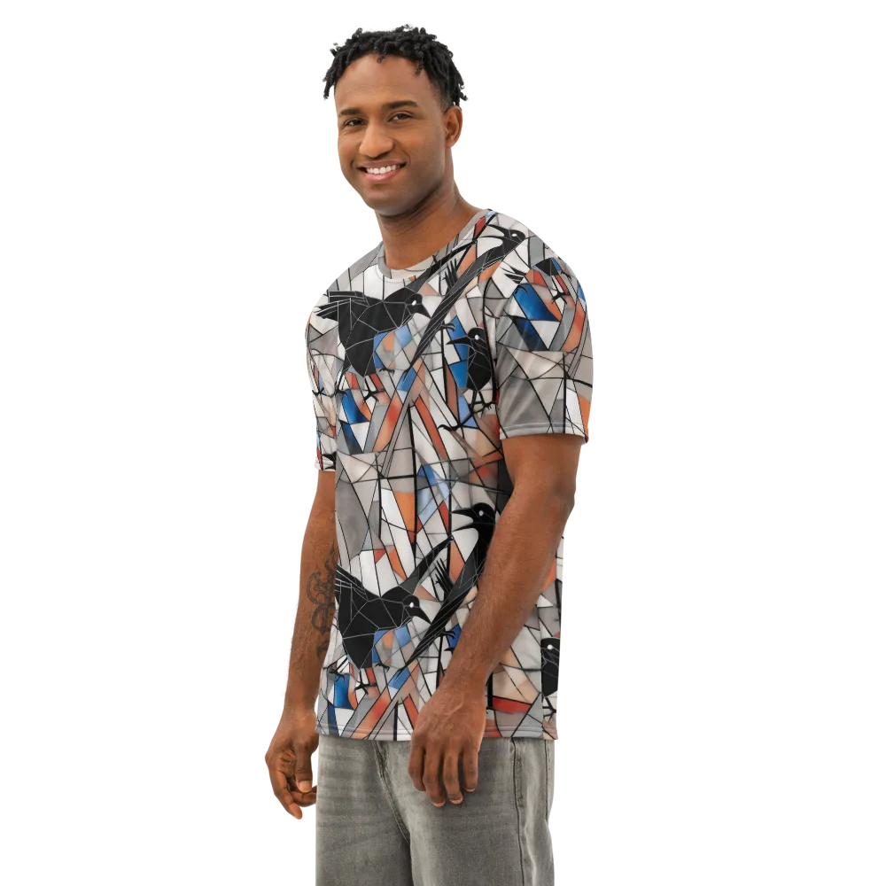 Stained Glass Crows on Men's Cotton Crew Neck T-Shirt — Left Front