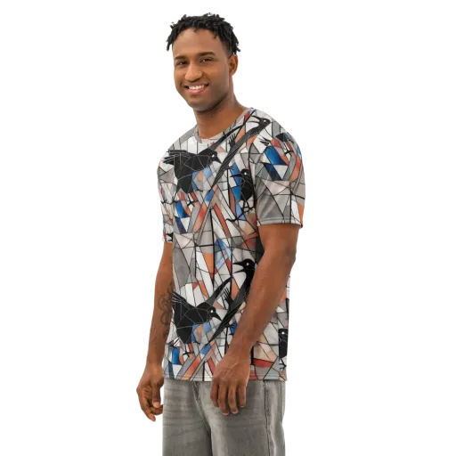 Stained Glass Crows on a Men's Cotton Crew Neck T-Shirt