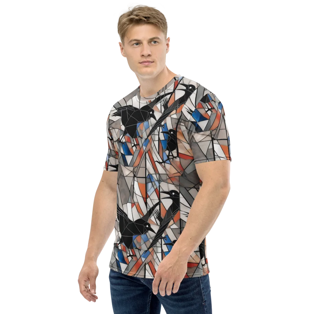 Stained Glass Crows on Men's Crew Neck T-Shirt — Left