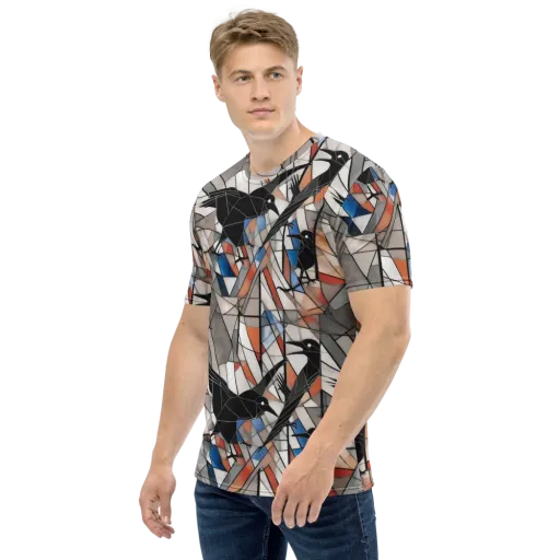 Stained Glass Crows on a Men's Crew Neck T-Shirt