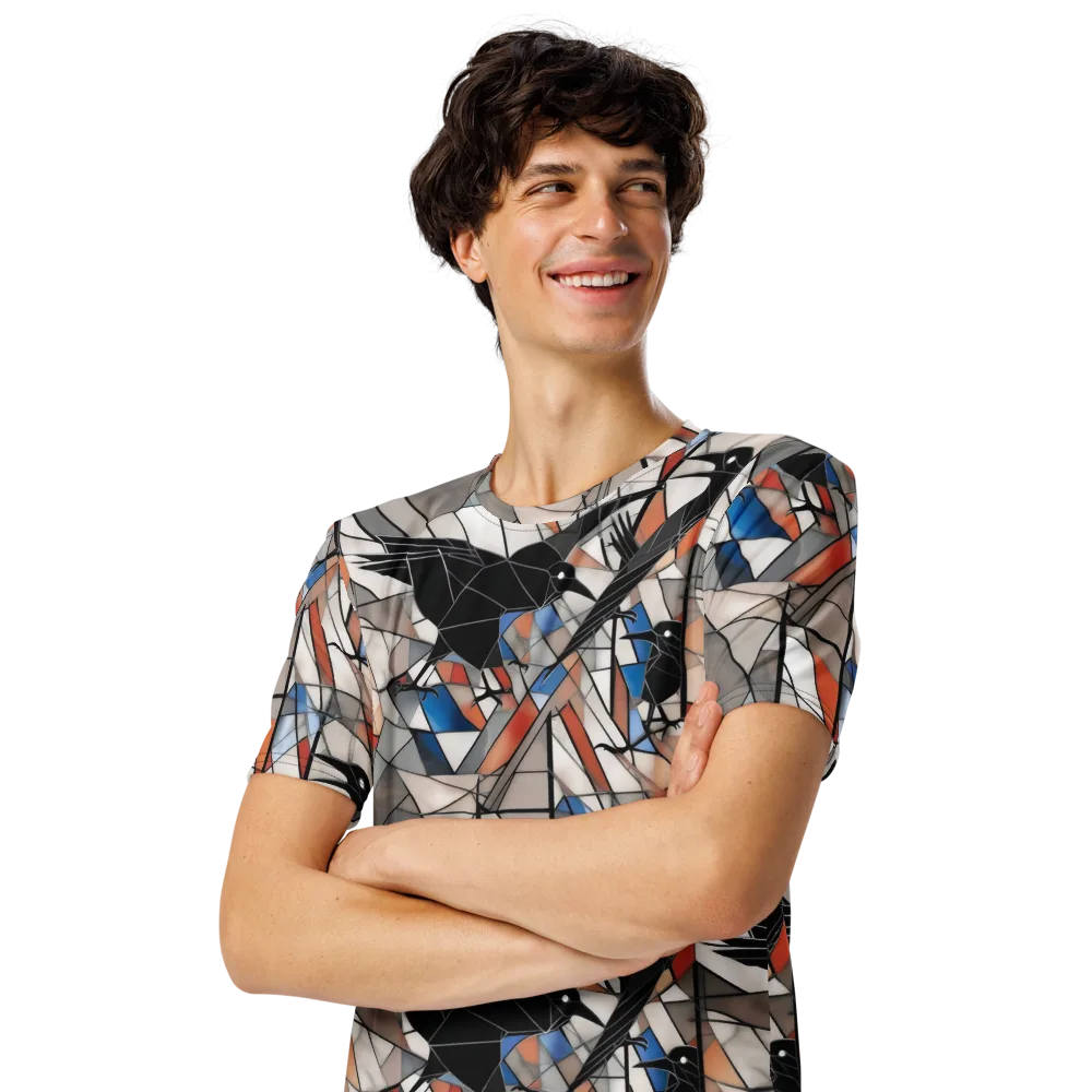 Stained Glass Crows on Men's Crew Neck T-Shirt — Left Front