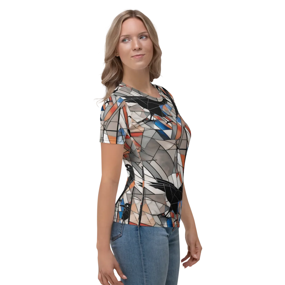 Stained Glass Crows on Women's Crew Neck T-Shirt — Right