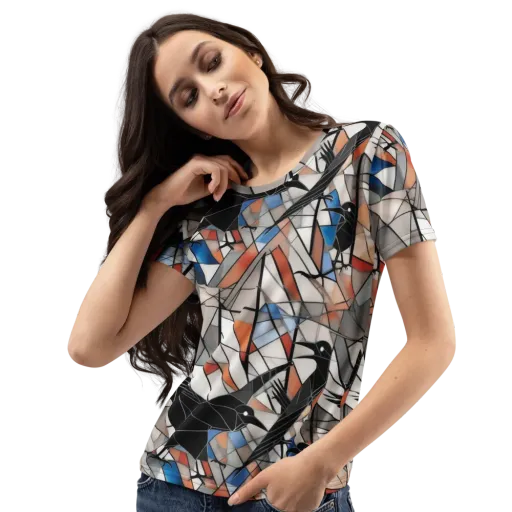Stained Glass Crows on a Women's Crew Neck T-Shirt