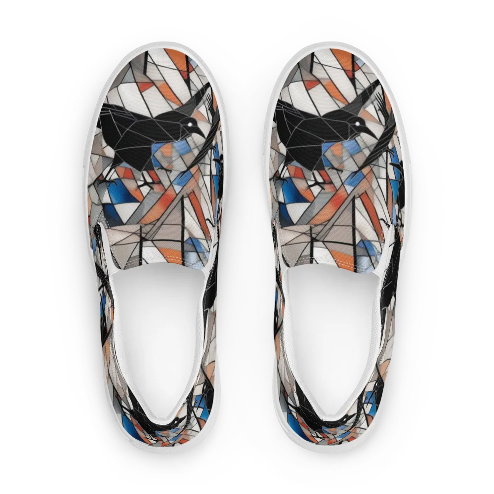 Stained Glass Crows on Men's Slip-On Canvas Shoes — Front