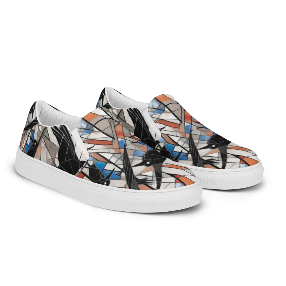 Stained Glass Crows on Men's Slip-On Canvas Shoes — Right Front