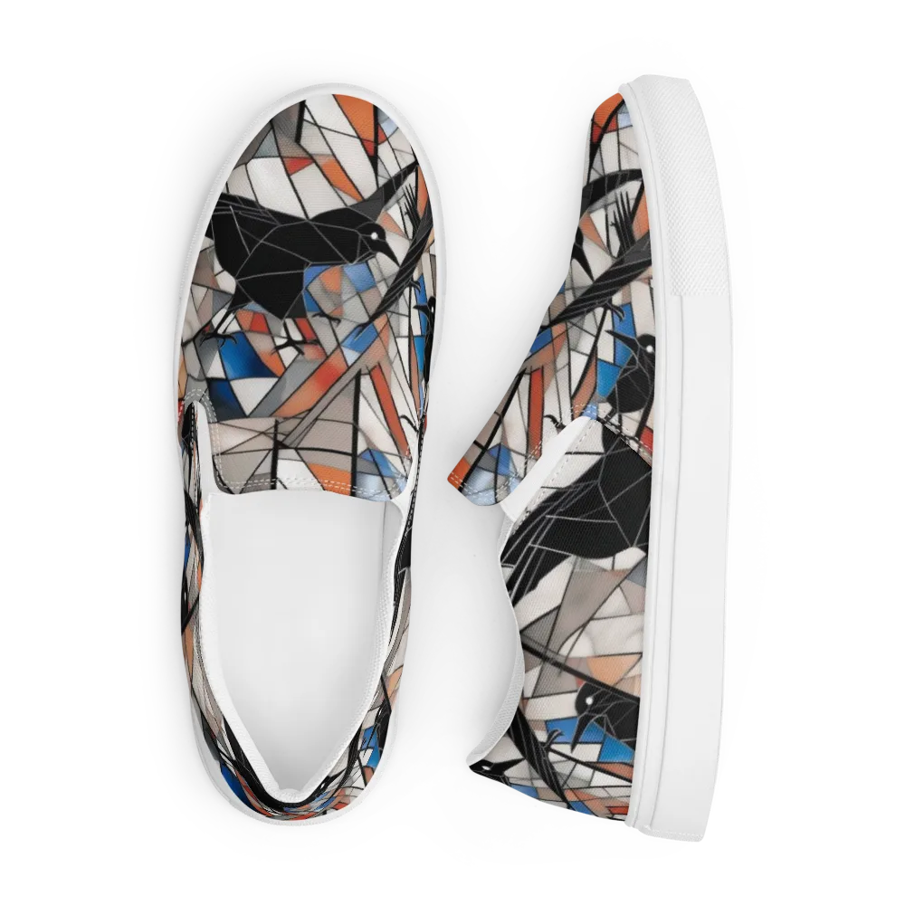 Stained Glass Crows on Men's Slip-On Canvas Shoes — Front