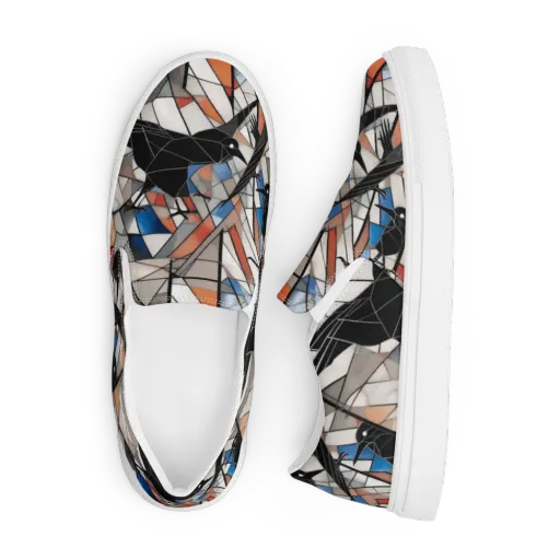 Stained Glass Crows on a Men's Slip-On Canvas Shoes