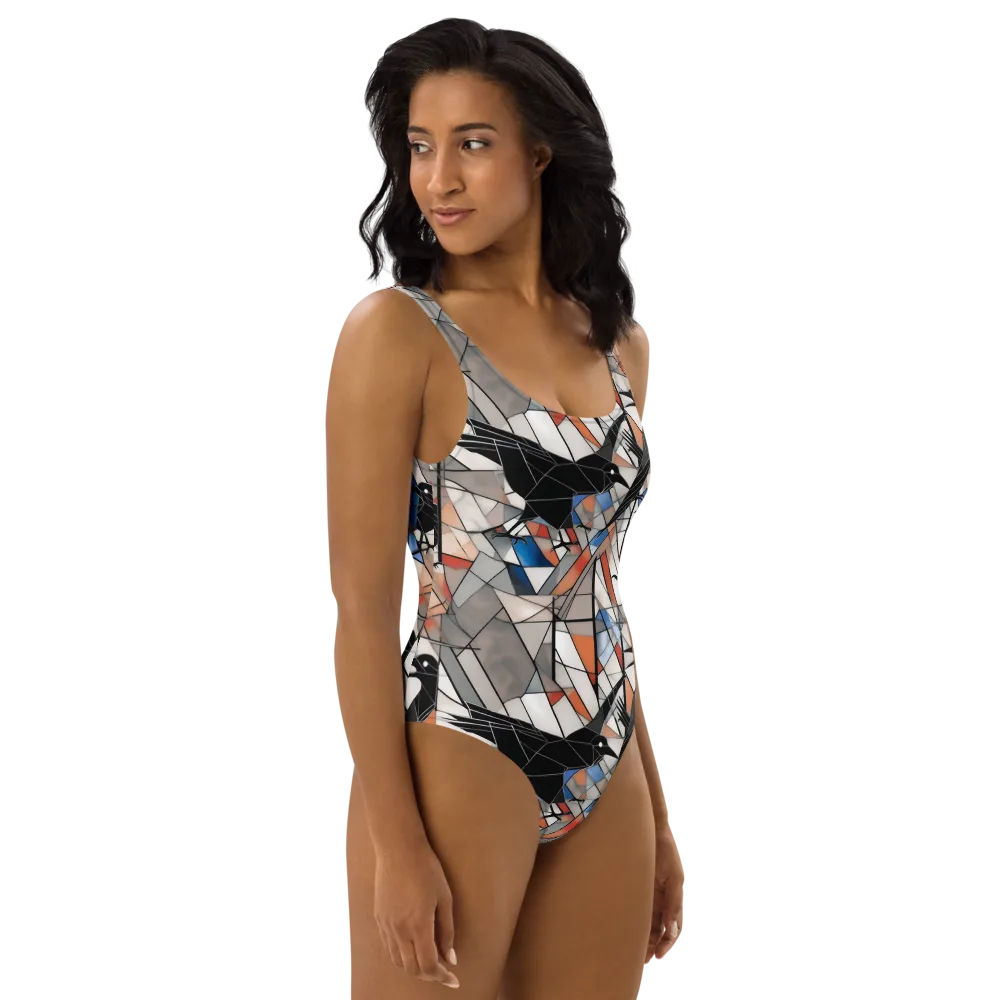 Stained Glass Crows on One-Piece Swimsuit — Right