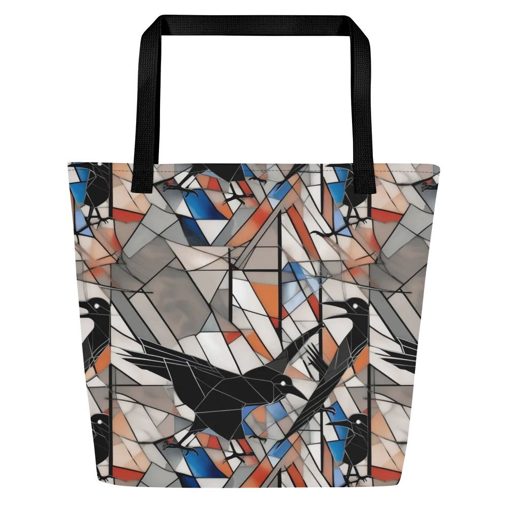 Stained Glass Crows on Large Tote Bag W/ Pocket — Front
