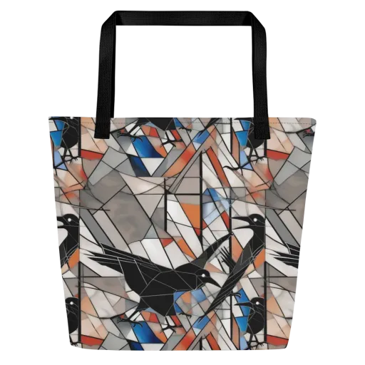 Stained Glass Crows on a Large Tote Bag W/ Pocket