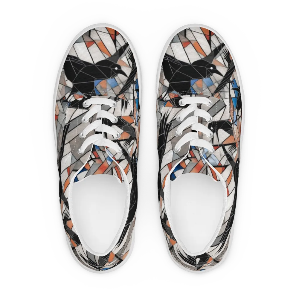 Stained Glass Crows on Men's Lace-Up Canvas Shoes — Front