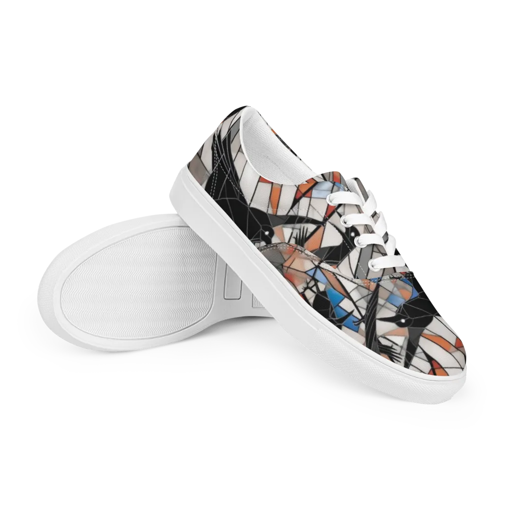 Stained Glass Crows on Men's Lace-Up Canvas Shoes — Right Front