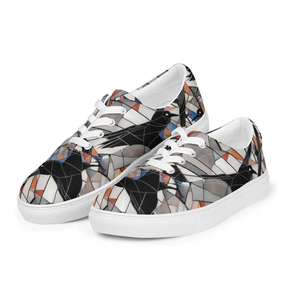 Stained Glass Crows on Men's Lace-Up Canvas Shoes — Left Front