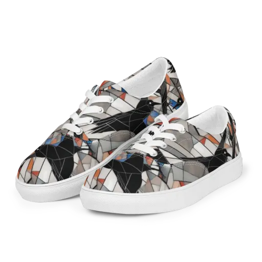 Stained Glass Crows on Men's Lace-Up Canvas Shoes