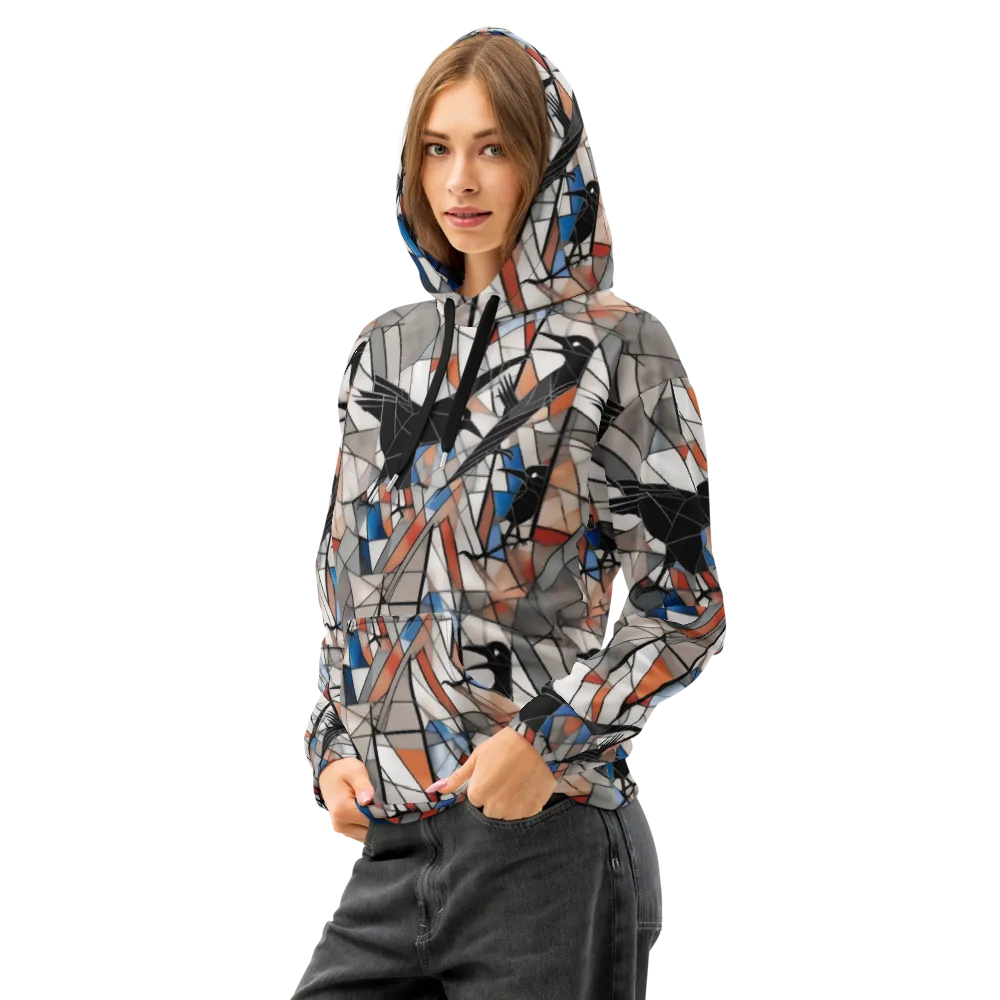 Stained Glass Crows on Cotton Hoodie — Left Front