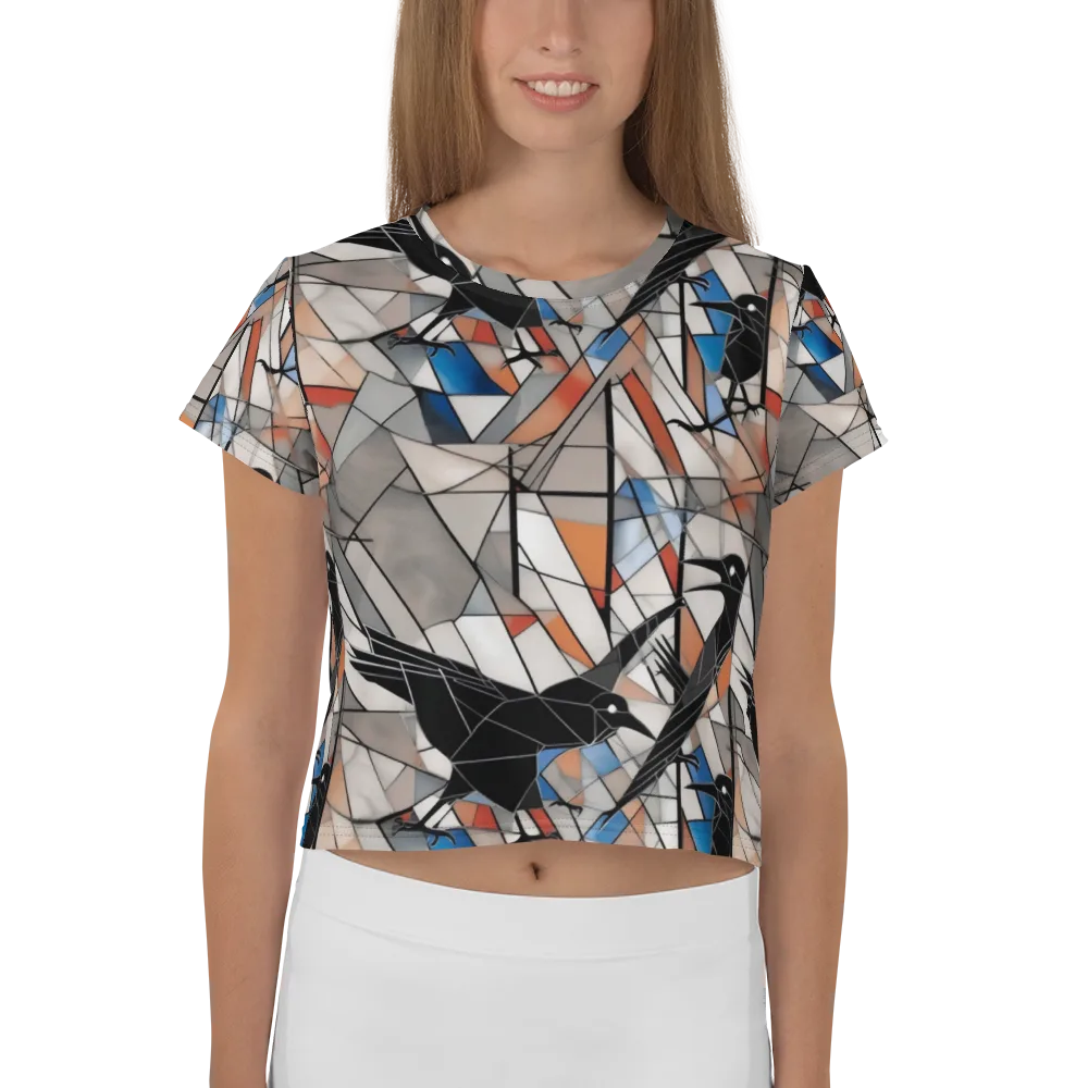 Stained Glass Crows on Crop Tee — Front
