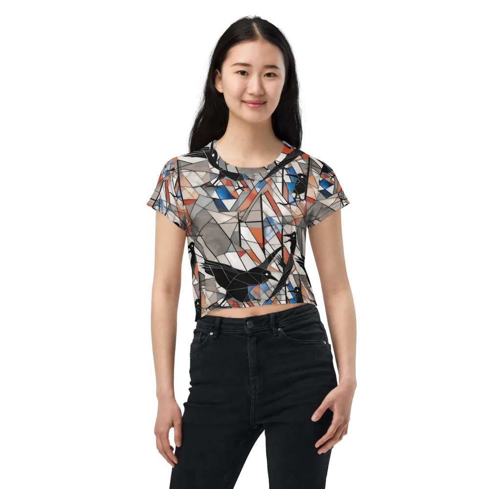 Stained Glass Crows on Crop Tee — Front