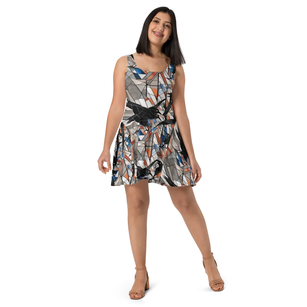Stained Glass Crows on Skater Dress — Front