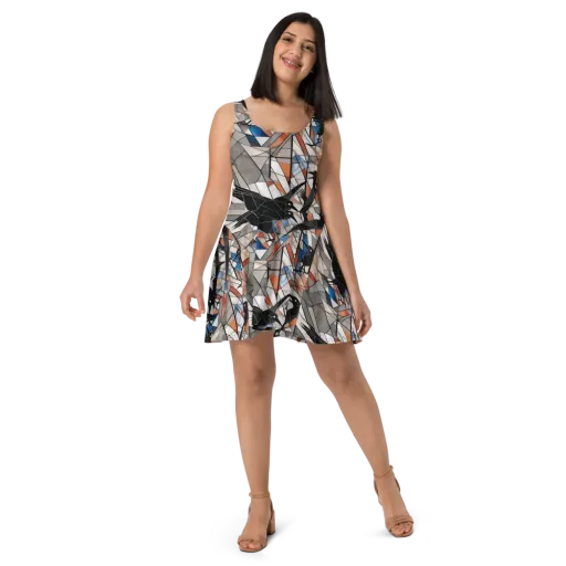 Stained Glass Crows on a Skater Dress