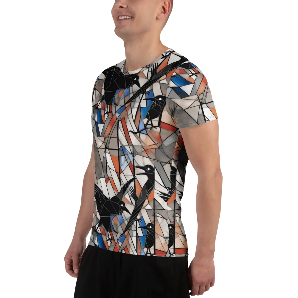 Stained Glass Crows on Men's Athletic T-Shirt — Left