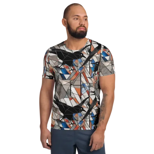 Stained Glass Crows on a Men's Athletic T-Shirt