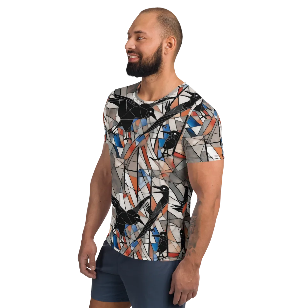 Stained Glass Crows on Men's Athletic T-Shirt — Left