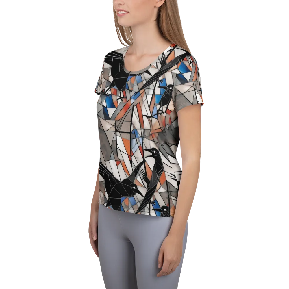 Stained Glass Crows on Women's Athletic T-Shirt — Left