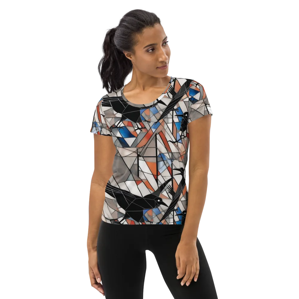 Stained Glass Crows on Women's Athletic T-Shirt — Front